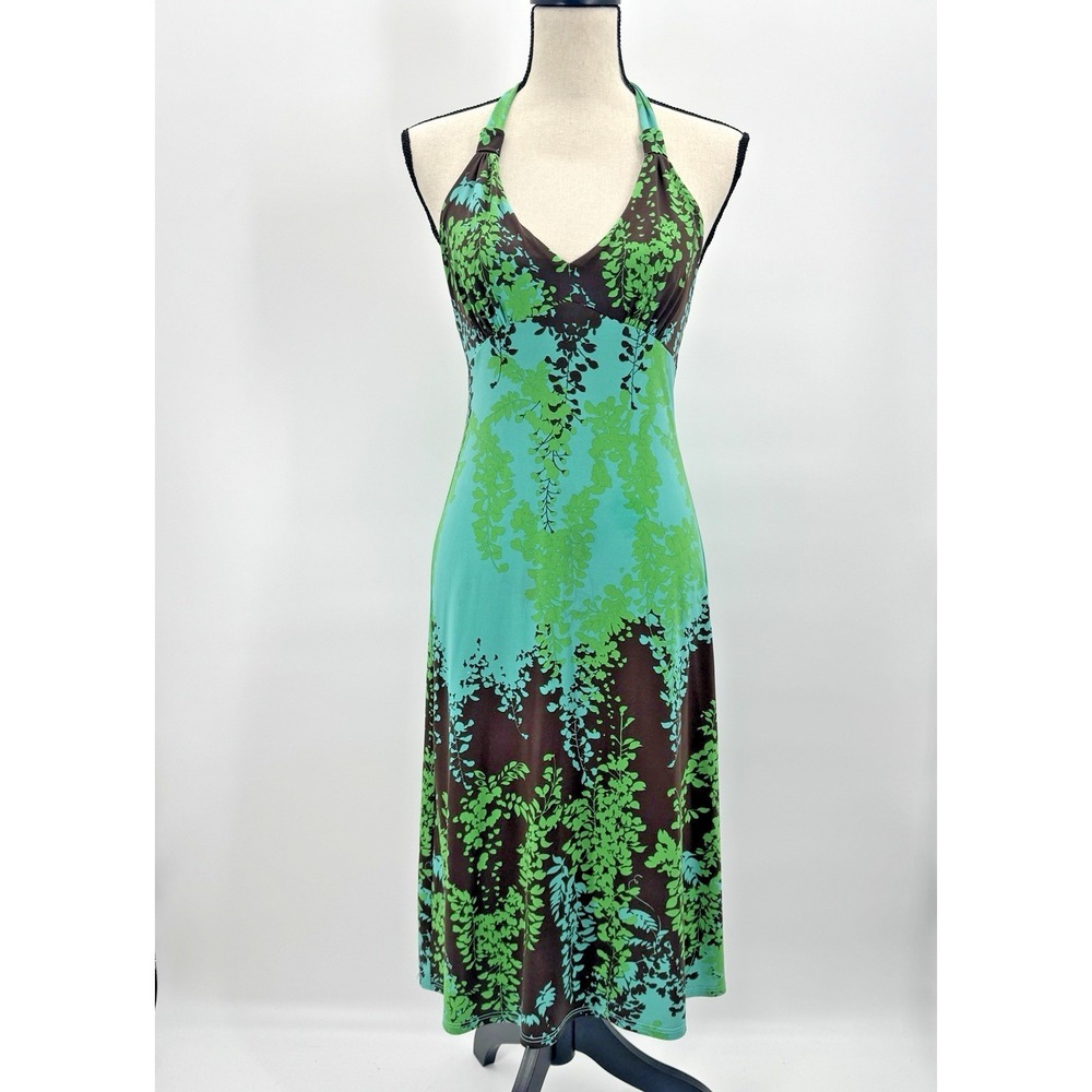 VTG Y2K BCBGMaxazria Floral Babydoll Halter Dress Medium Whimsigoth Resort Fairy